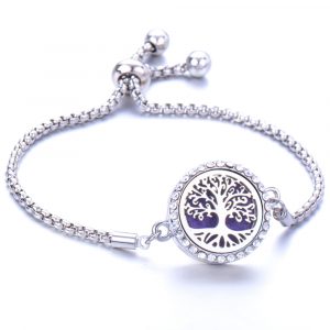 Bracelet Stainless Steel Essential Oil Diffuser Aromatherapy Locket c/w Rhinestones with Adjustable Chain (Tree of Life / Mandala)